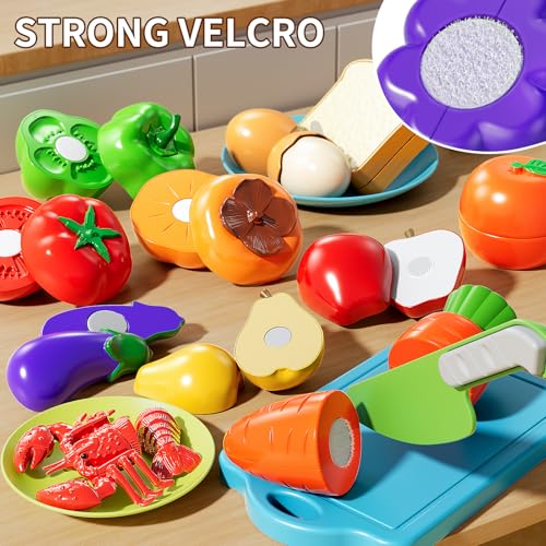 NIPLOOOW Play Food Set for Kids, Toddler Learning Toys, Cutting Food Toy Color Sorting Set, Pretend Food Play Kitchen Accessories for Kids, Birthday Gifts for 3-8 Years old Boys Girls Educational Toys