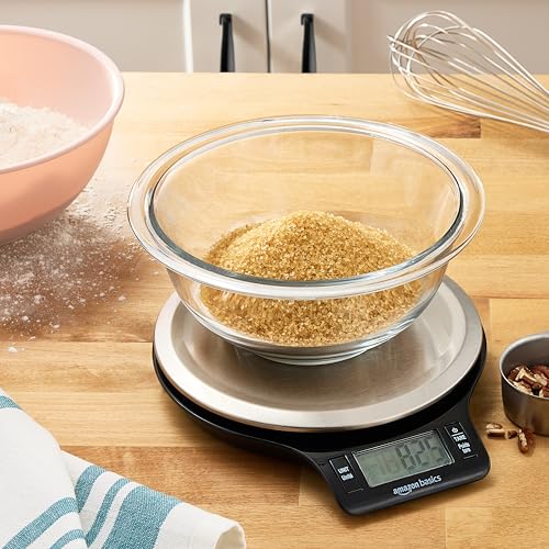 Basics Digital Kitchen Scale with LCD Display, Tare Function, Multiple Units, Weighs up to 11 Pounds, Batteries Included, Black and Stainless Steel