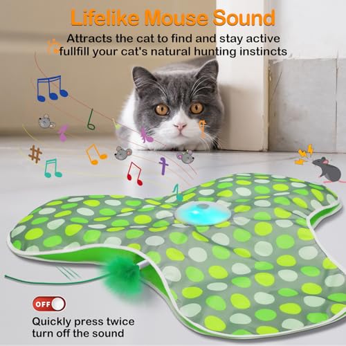 umosis Interactive Cat Toys Rechargeable,Moving Concealed Feathers,Real Mouse Squeaky,Touch Activated Cat Kitten Toy Exercise Toys for Indoor Bored Adult Cats