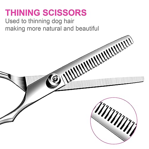 TINMARDA 5 in1 Dog Grooming Scissors Kit, Professional Dog Scissors for Grooming with Safety Round Tips, Titanium Coated Grooming Shears for Dogs Cat Pet At Home
