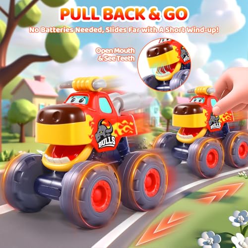 OCATO Car Toys for 1 Year Old Boy Gifts, Pull Back Monster Truck Toy Cars for Toddlers 1-3, 1 2 3 One Year Old Boy Birthday Gift 1st Vehicles Kids Stocking Stuffers Toddler Baby Boys Toys 12-18 Months