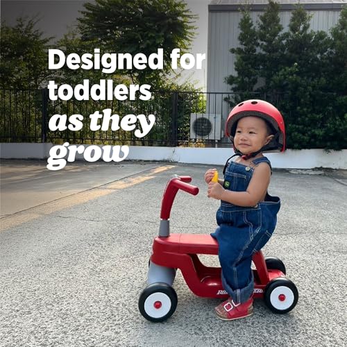 Radio Flyer Scoot 2 Scooter, Blue/Red/Pink, for Kids Ages 1-4, Ride On Toy or 4-Wheel Kids Scooter, Durable Wheels and Frame, Converts Easily with Flip Deck, Toddler Ride On Toys ( Exclusive)