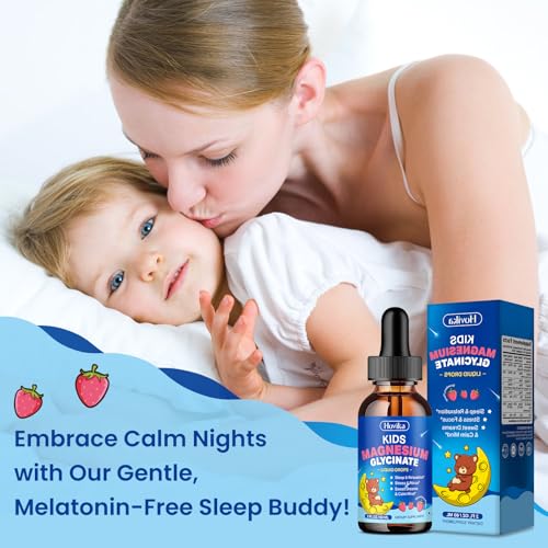 Magnesium Glycinate Liquid for Kids - with L-Theanine Omega-3, Vitamin B6, D3, Zinc - Kids Magnesium Drops for Sleep, Relaxation, Calm & Focus - 2 Fl Oz, Strawberry Flavor