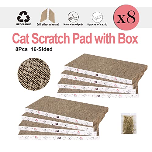 8 Packs in 1 Cat Scratch Pad, Cat Scratcher Cardboard,Reversible,Durable Recyclable Cardboard, Premium Scratch, Suitable for Cats to Rest, Grind Claws and Play