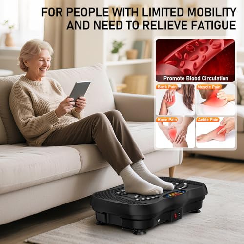 Vibration Plate Exercise Machine, 130 Levels Full Body Workout Vibrating Plate for Lymphatic Drainage Weight Loss, 450 Lbs Capacity Shake Platform with Resistance Bands Bluetooth for Women Men
