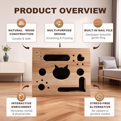 2026 New Model Cat Nail File Enrichment Box Cat Nail File Box with Sandpaper Stress-Free Alternative to Trimming Nails, Cat Toys Interactive for Indoor Cats Nail Scratcher