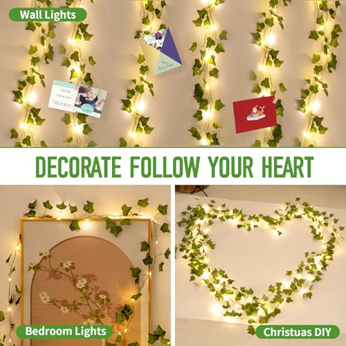 Fake Plants Vines,33ft 100 LED Artificial Ivy Garland with Fairy Lights,for Home Living Room Bedroom wall Art Aesthetic Office Coffee Wedding Party Farmhouse Dorm Outdoor Garden Decor