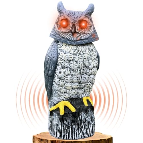 Solar Powered Garden Owl with Motion Detection, Rotating Head, Realistic Hoots and Silent Mode, Outdoor Statue and Sculpture, Owl Decoration for Home, Garden, Patio and Lawn