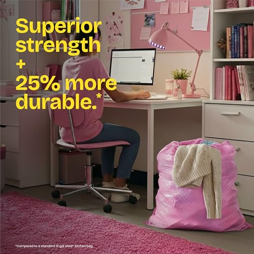 Glad Tall Kitchen Trash Bags 13 Gallon, MaxStrength Cherry Blossom Garbage Bags, Drawstring, 90 Count