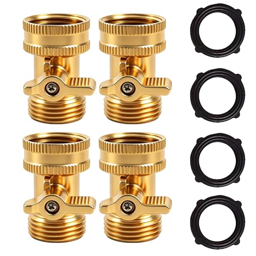 Xiny Tool Brass Garden Hose Shut Off Valve, 4 Pack Heavy Duty 3/4 Inch Solid Brass Garden Hose Shut Off Valve with 4 Extra Rubber Washers