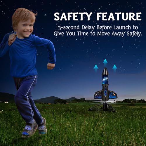 Rocket Launcher for Kids -200 Feet of Flight Altitude, Auto Electric Rocket Toys with Safe Parachute, Outdoor Summer Yard Toys Easter Birthday Gifts for Boys & Girls Age 6 7 9 10 12 8-13 Years Old