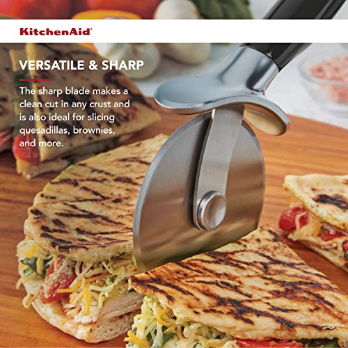 KitchenAid Classic Pizza Wheel with Sharp Blade For Cutting Through Crusts, Pies and More, Built In Finger Guard for Safety and Comfort Grip to Protect Fingers, Dishwasher Safe, 9-Inch, Black