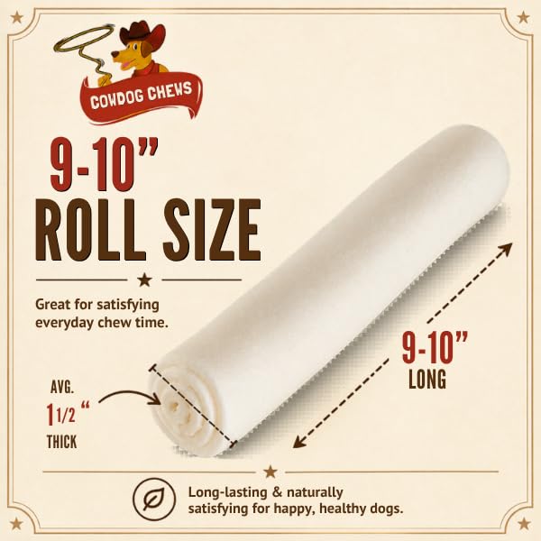Cowdog Chews Retriever roll 9-10 inch All Natural Rawhide Product (20 Pack)
