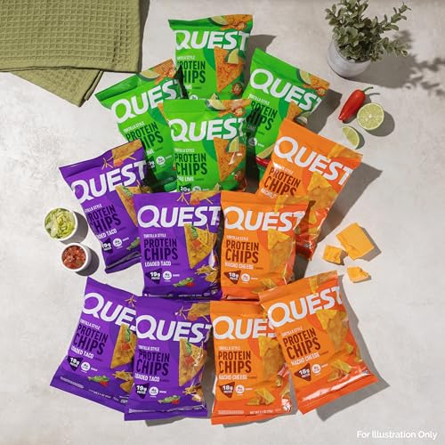 Quest Nutrition Tortilla Style Protein Chips Variety Pack, Chili Lime, Nacho Cheese, Loaded Taco, Low Carb, High Protein, Gluten Free, 1.1 oz (Pack of 12)