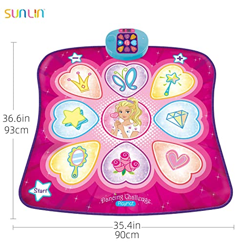 SUNLIN Dance Mat - Rhythm Step Play Mat - Dance Game Toy Pad with LED Lights, Gift for Kids Girls 3-8, Adjustable Volume, Built-in Music, 3 Challenge Levels