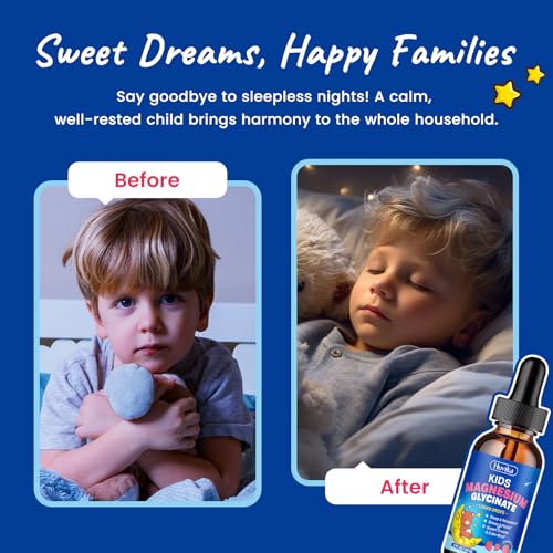 Magnesium Glycinate Liquid for Kids - with L-Theanine Omega-3, Vitamin B6, D3, Zinc - Kids Magnesium Drops for Sleep, Relaxation, Calm & Focus - 2 Fl Oz, Strawberry Flavor