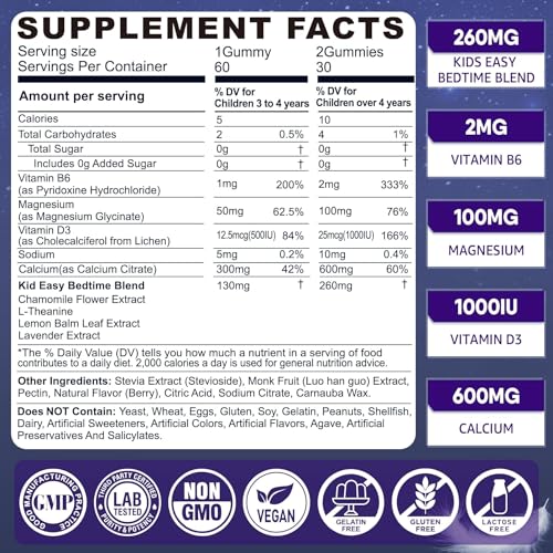 Kids Sleep Gummies - Magnesium Glycinate Gummies, Melatonin Free Sleep Aid | Magnesium, Calcium, D3, B6, L Theanine | Kid Melatonin Alternative for Restful Sleep (Pack of 1)