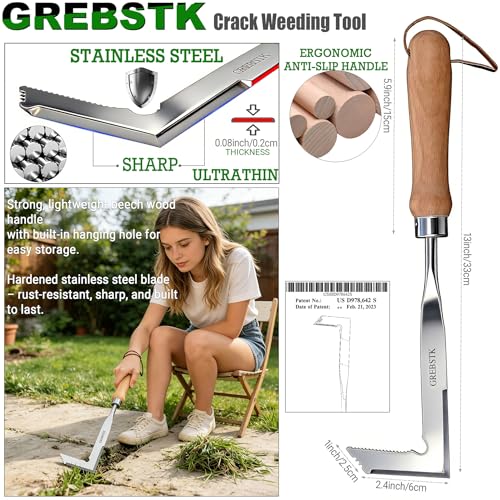 GREBSTK Crack Weeder Crevice Weeding Tool Stainless Steel Manual Weeder Beech Handle Gardening Tool
