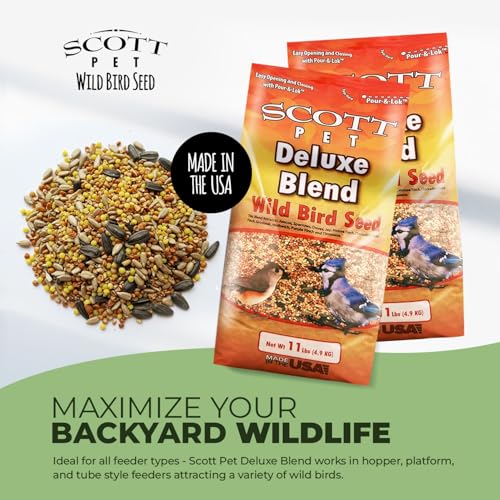 Scott Pet Wild Bird Seed, Deluxe Blend, 11 lbs Bag, No Dust, No Corn Mix, Feed, Great for All Feeder Types, Food for Outside Wild Birds
