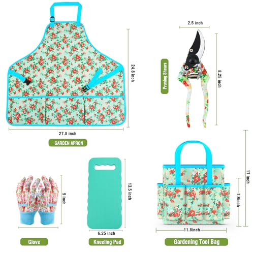 Garden Tools Set WANCHI 10 Piece Heavy Duty Floral Garden Tool Set Gardening Gifts for Women Men Birthday Rust-Proof Aluminum Garden Hand Tools Gardening Kit with Tote Bag Apron Glove