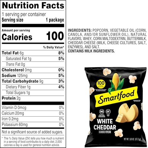Smartfood Popcorn, White Cheddar, 0.625 Ounce (Pack of 40)