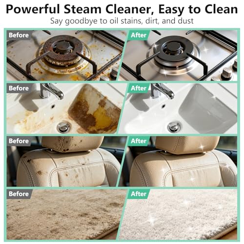 Steam Cleaner, Portable Steamer for Cleaning with 16pcs Accessories, 6-Level Adjustable and 15s Heat-Up, Handheld Steam Cleaner for Home, Tile, Dirt, Grout, Grease, Car Detailing