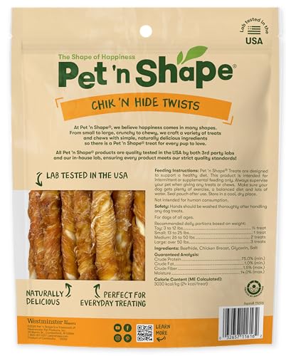 Pet 'n Shape Chik 'n Hide Twists – Chicken Wrapped Rawhide Natural Dog Treats, Small, 16 oz