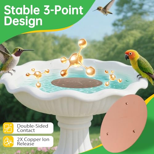 2 Pack Bird Bath Copper Discs, 99.9% Pure Copper Cleaner with Triple-Point Support, Reinforced Design for Safe Clean Water, Universal Fit for Outdoor Birdbaths and Bowls, All-Season Use