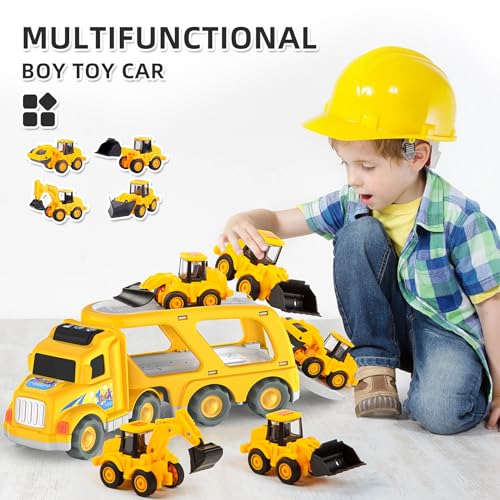 Veslier Construction Truck Toys for Boys Girls Age 3 4 5 6 Years Old，Carrier Transport Trucks for Kids 3-4 3-5 Year Old，Christmas Birthday Gift Toddler Toys.