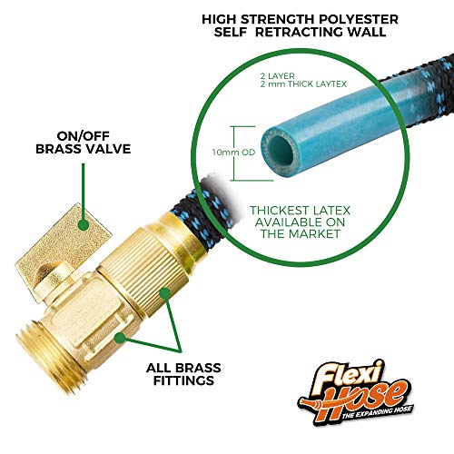 Flexi Hose Expandable Garden Hose with 8 Function Nozzle, 100FT - Lightweight Retractable Garden Hose, Water Hose - No-Kink Flexibility, 3/4 Inch Solid Brass Fittings and Double Latex Core