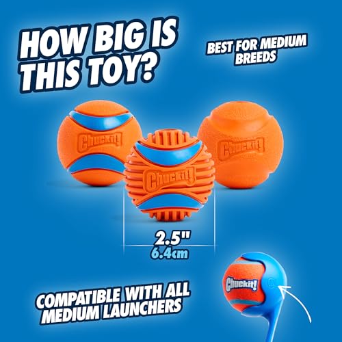 Chuckit! Dog Balls - Interactive Dog Toys, High-Bounce Fetch Ball, Ultra and Rugged Balls, Durable - Size Medium, 2.5-inch Diameter, Set of 3