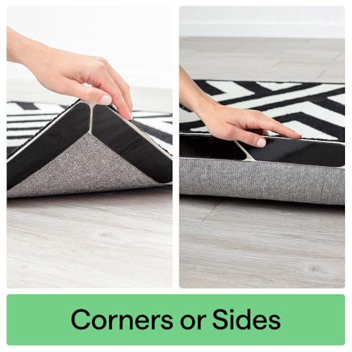 GORILLA GRIP® Rug Gripper Pads, Reusable Double-Sided Stickers Keep Area Rugs Corners Flat, Grips Hardwood, Tile and Laminate Floors, Renter Friendly, Holds Down Carpet in Place, Home Décor, 8 Pcs