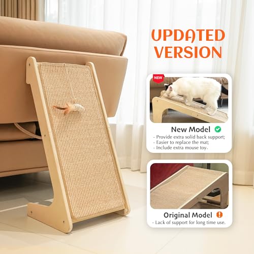 PETKARAY Cat Scratcher, Cat Sisal Scratching Ramp, L Shape Cat Scratch Pad for Indoor Cats, Wall Furniture Protector with Catnip Large