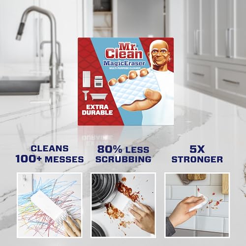 Mr. Clean Magic Eraser Sponge, All Purpose Cleaner, Cleaning Scrubber, Wall, Sneaker, Kitchen, Bathroom, Shower Cleaner, Cleaning Supplies, Melamine Sponge, Cleaning Pads, Extra Durable, 10ct