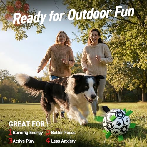 QDAN 6 Inch Dog Toys, Durable Floatable Dog Balls for Tug, Fetch, Herding and Water Play, Soft PU, World Cup Dog Soccer Ball with Straps for Small to Medium Dogs, Ideal Outdoor Play & Birthday Gift