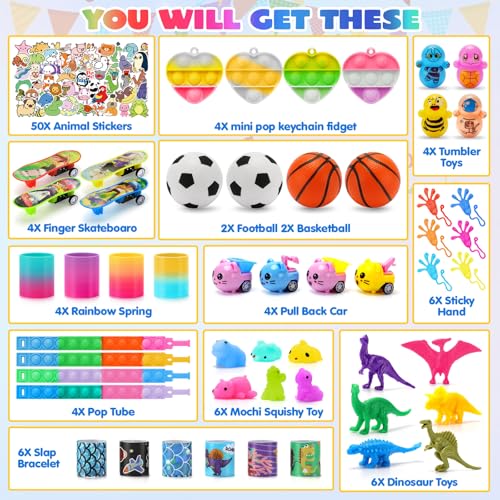 Totbit 102 Pcs Party Favors Toys for Kids 4-8 8-12 3-5, Treasure Chest Box Toys Classroom Carnival Prizes Small Bulk Pop Fidget Toys Pack Pinata Stuffers Birthday Gifts Goodie Goody Candy Bags Fillers