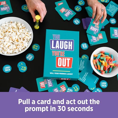 You Laugh You're Out [A Party Game with Hilarious Charades Family Card Games for Adults & Teens | Great Gift for Father's Day | 125 Prompt Cards Fun for Family Game Nights & Parties | Ages 14+]