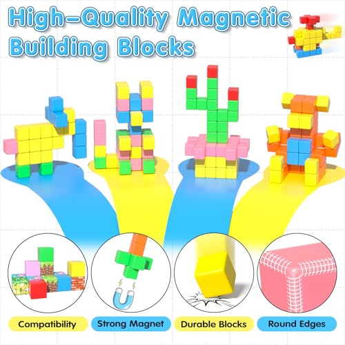 Apluses 42PCS Magnetic Blocks, Gifts for 3 4 5 6 Year Old, Magnet Building Blocks for Toddlers, Girls & Boys, Sensory - Montessori - Autism - Magnetic Toys for Kids Ages 3-5 4-8