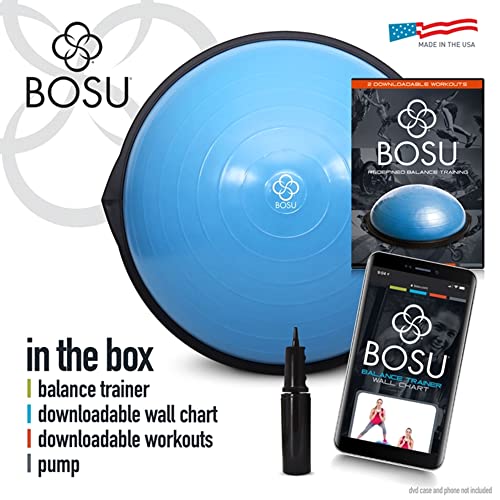 Bosu Balance Ball Exercise Trainer, Home Gym Equipment w/Guided Workouts & Pump, 26" Inflatable Fitness Platform for Strength Training, Standing, Balancing, and Core Workout