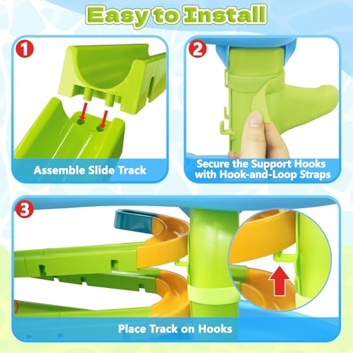 Water Slide Toys for Step2 Rain Showers Water Table Accessories, Quick-Install Summer Outdoor Water Play Table Toys Track Building Set with 6 Duck-Face Rolling Balls for Toddlers Kids Ages 3+