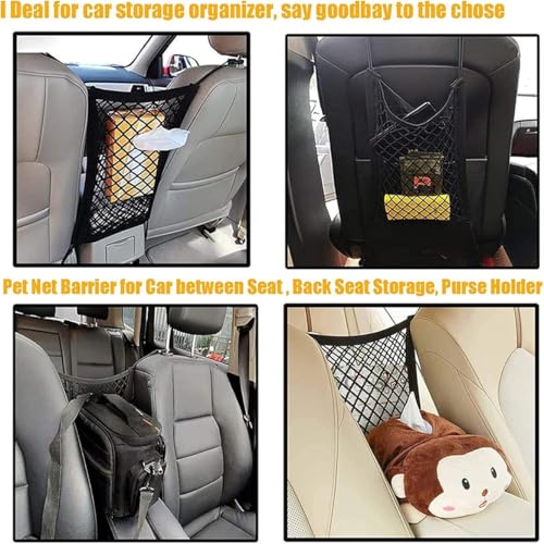 DYKESON Dog Car Net Barrier Pet Barrier with Car Mesh Organizer for Dog & Child, Safety Divider with Upgraded Storage Pouch, Easy Install for Cars & SUVs