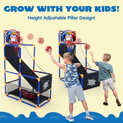 JOYIN Arcade Basketball Game Set with 4 Balls and Hoop for Kids 3+ Years Old Indoor Outdoor Sport Play - Easy Set Up - Air Pump Included - Ideal for Competition
