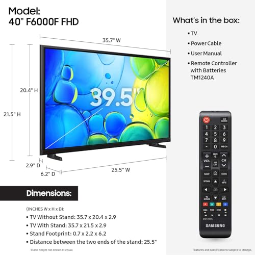 SAMSUNG 40-Inch Class Full HD F6000 Smart TV (2025 Model) HDR, Object Tracking Sound Lite, Knox Security, One UI Tizen, Smart TV