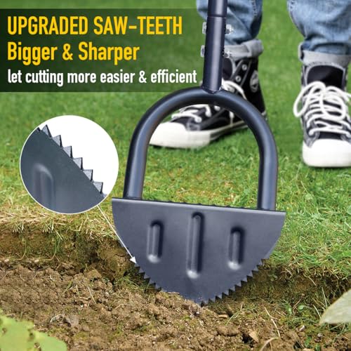 Colwelt Saw-Tooth Edger Lawn Tool, Half Moon Lawn Edger with T-Grip, Sidewalk Grass Long Handled Step Edger, 38-Inch
