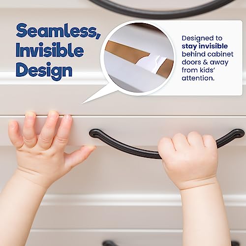 Upgraded Invisible Baby Proofing Cabinet Latch Locks (10 Pack) - No Drilling or Tools Required for Installation, Works with Most Cabinets and Drawers, Works with Countertop Overhangs, Highly Secure