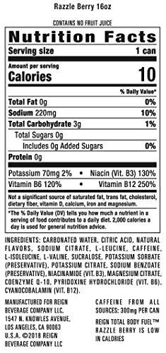 Reign Total Body Fuel, Razzle Berry, Fitness & Performance Drink, 16 Ounce | Pack of 12