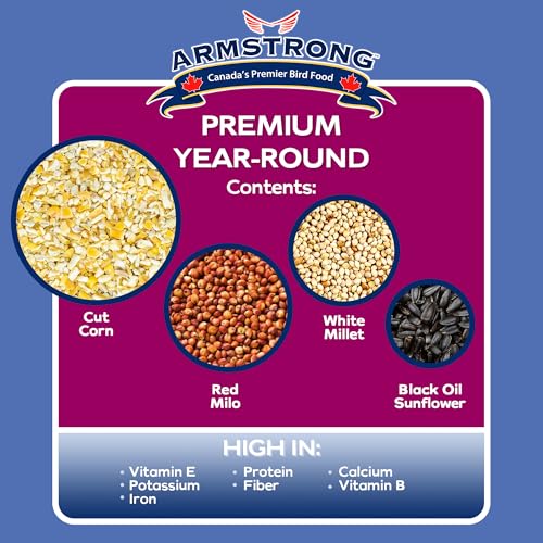 Armstrong Wild Bird Food Premium Year-Round Blend, 40 Pounds - with Cut Corn, Red Milo, White Millet & Black Oil Sunflower Seeds - Backyard Bird Feeding