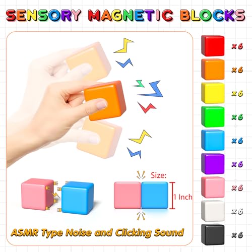 Apluses 54 PCS Magnetic Blocks, Magnetic Building Blocks for Toddlers 3+, Montessori Toys, Magnet Cubes, Preschool STEM Educational Sensory Magnet Toys for Kids Ages 3-5 Year Old Boys and Girls