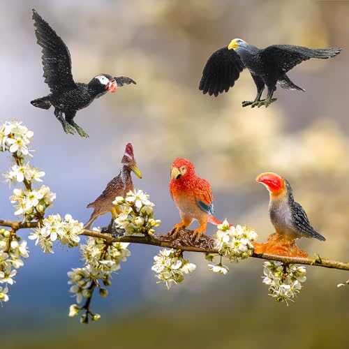 Realistic Bird Figurines, 24pcs Eagle, Parrot, Robin, Owl Toys - Fairy Garden Accessories, Educational Learning Dollhouse Birthday Cake Topper Gift for Kids