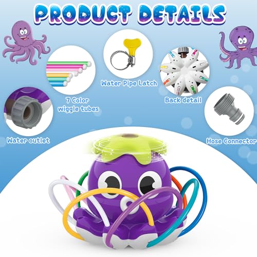 SAMTOP Outdoor Water Spray Sprinkler for Kids and Toddlers, Summer Outside Toys Backyard Games with 8 Wiggle Tubes, Attaches to Garden Hose Splashing Fun Toys for 3 4 5 6 7 8 Year Old Boys Girls Gifts